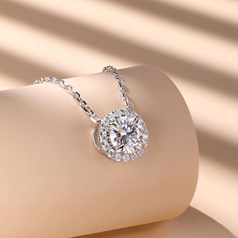 여성용 Moissanite 목걸이 0.5-1 캐럿 D 컬러 Moissanite 펜던트 실험실에서 정품 인증서가 포함된 다이아몬드 조정 가능한 스털링 실버 헤일로 목걸이를 제작했습니다.