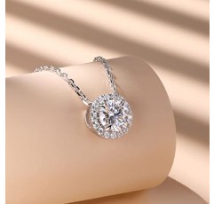 여성용 Moissanite 목걸이 0.5-1 캐럿 D 컬러 Moissanite 펜던트 실험실에서 정품 인증서가 포함된 다이아몬드 조정 가능한 스털링 실버 헤일로 목걸이를 제작했습니다.