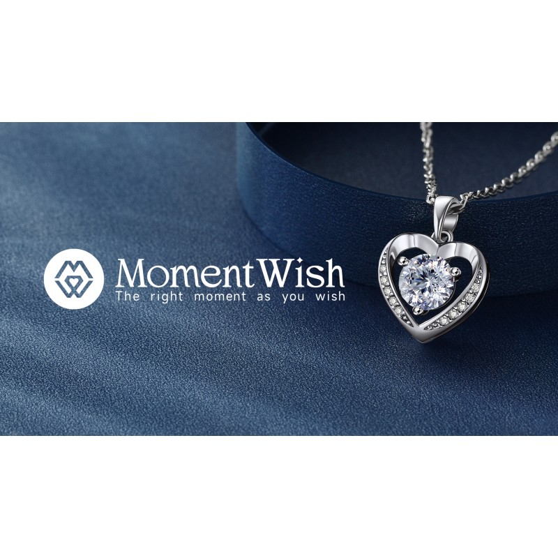 MomentWish 하트 목걸이, 여성용 1캐럿 Moissanite 목걸이, D 컬러 VVS1 Moissanite 925 스털링 실버 하트 목걸이 그녀의 소녀를 위한 생일 선물