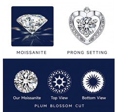 MomentWish 하트 목걸이, 여성용 1캐럿 Moissanite 목걸이, D 컬러 VVS1 Moissanite 925 스털링 실버 하트 목걸이 그녀의 소녀를 위한 생일 선물