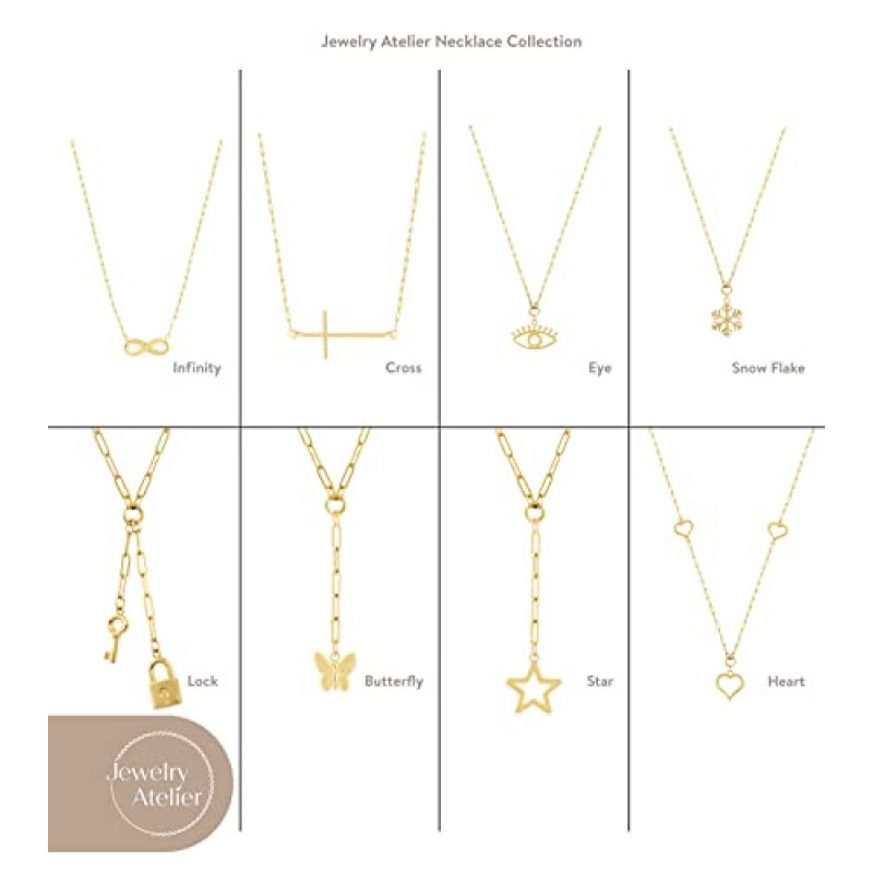 Jewelry Atelier 골드 충전 펜던트 목걸이 컬렉션 - 여성용 솔리드 클립 체인이 포함된 14K 옐로우 골드 충전 펜던트 목걸이(확장/조절 가능한 체인이 포함된 다양한 크기 및 스타일)