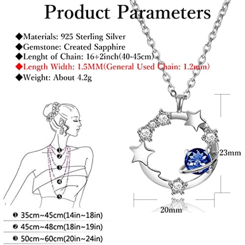 여성을위한 KIMIEVOL 목걸이 12 개월 다채로운 탄생석 목걸이 스털링 실버 스타 플래닛 펜던트 기념일 생일 크리스마스 쥬얼리 선물 여성을위한