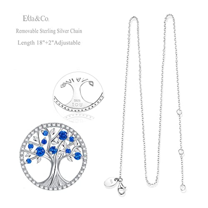 ELDA & CO. 여성을 위한 생명의 나무 목걸이 9월 10월 탄생석 아내를 위한 블루 사파이어 핑크 토르말린 목걸이 엄마를 위한 생일 선물 S925 스털링 실버