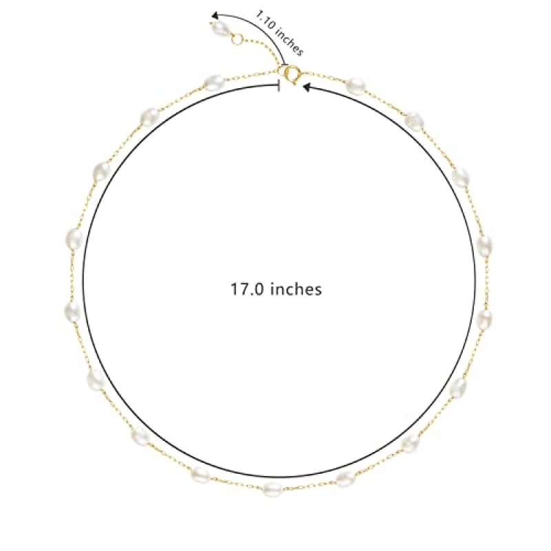 여성용 COMOTO 진주 목걸이 14K 골드 채워진 체인 여러 개의 실제 흰색 담수 양식 진주 목걸이 주석 컵 진주 수제 목걸이 쥬얼리,17
