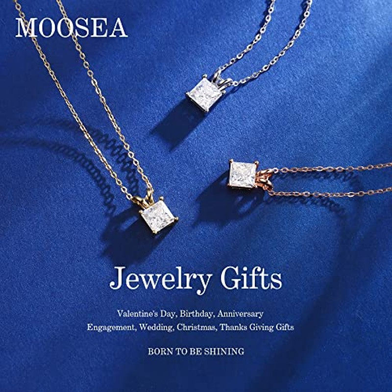 MOOSEA 여성용 1ct Moissanite 목걸이, 프린세스 컷 D 컬러 VVS1 Clarity Lab 제작 다이아몬드 목걸이 14K 화이트 옐로우 로즈 골드 Vermeil 클래식 Moissanite 펜던트 목걸이 여성용 보석 선물