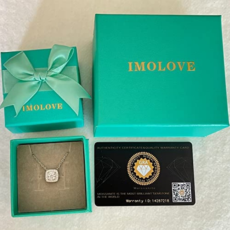 IMOLOVE Moissanite 솔리테어 펜던트 목걸이 여성용 스털링 실버 18K 화이트 골드 도금 1 캐럿 D 컬러 VVS1 Clarity Mossanite Jewelry for Girls