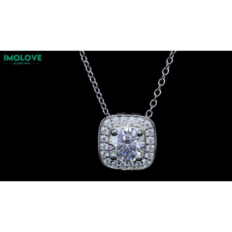 IMOLOVE Moissanite 솔리테어 펜던트 목걸이 여성용 스털링 실버 18K 화이트 골드 도금 1 캐럿 D 컬러 VVS1 Clarity Mossanite Jewelry for Girls