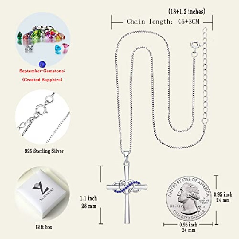 YL 크로스 목걸이 스털링 실버 인피니티 하트 십자가 펜던트 보석 여성을위한 크리스 쥬얼리