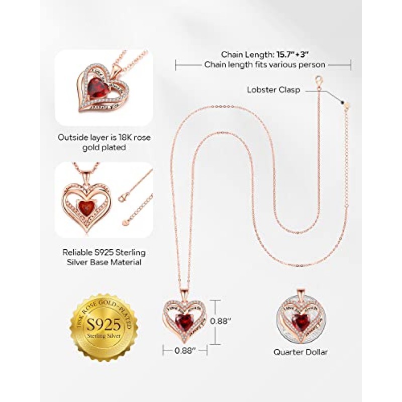 여성을 위한 S925 스털링 실버 목걸이, 아내 보석 로즈 골드, 엄마 생일 발렌타인 어머니날 선물, 여자 친구 목걸이, 딸 하트 보석, 그녀를 위한 기념일