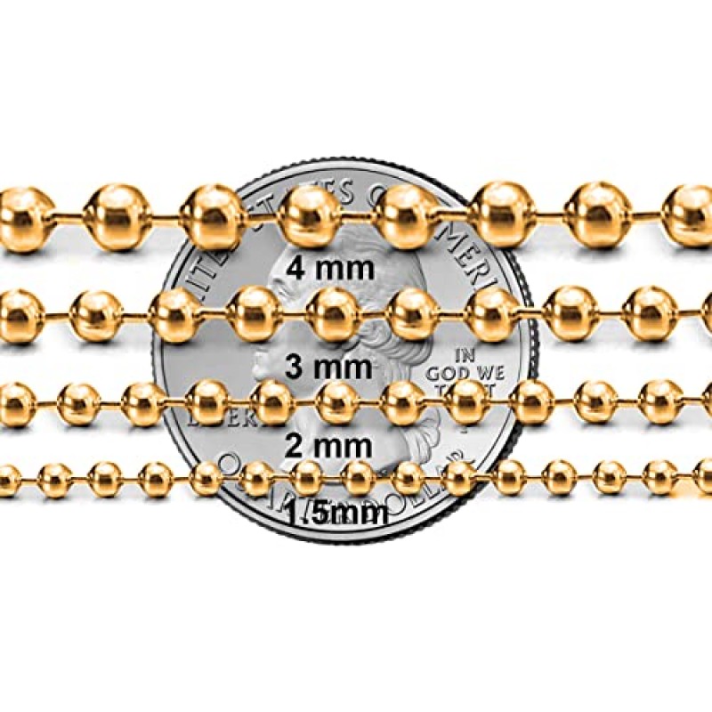 925 스털링 실버 이탈리아 솔리드 비드 볼 개 태그 체인 목걸이 -18K 골드 도금 비드 볼 체인 목걸이는 여성 및 남성용 선물 상자와 함께 제공됩니다 - 이탈리아산