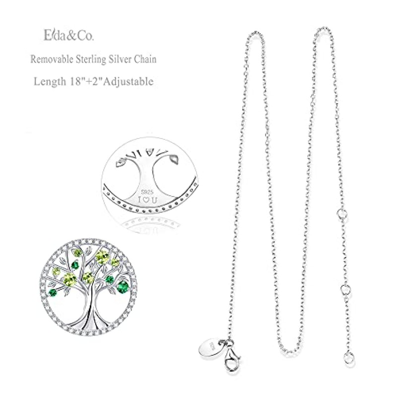 ELDA & CO. 생명의 나무 목걸이 9월 10월 탄생석 블루 사파이어 핑크 전기석 목걸이 아내를 위한 여성 보석 엄마를 위한 스털링 실버 생일 선물