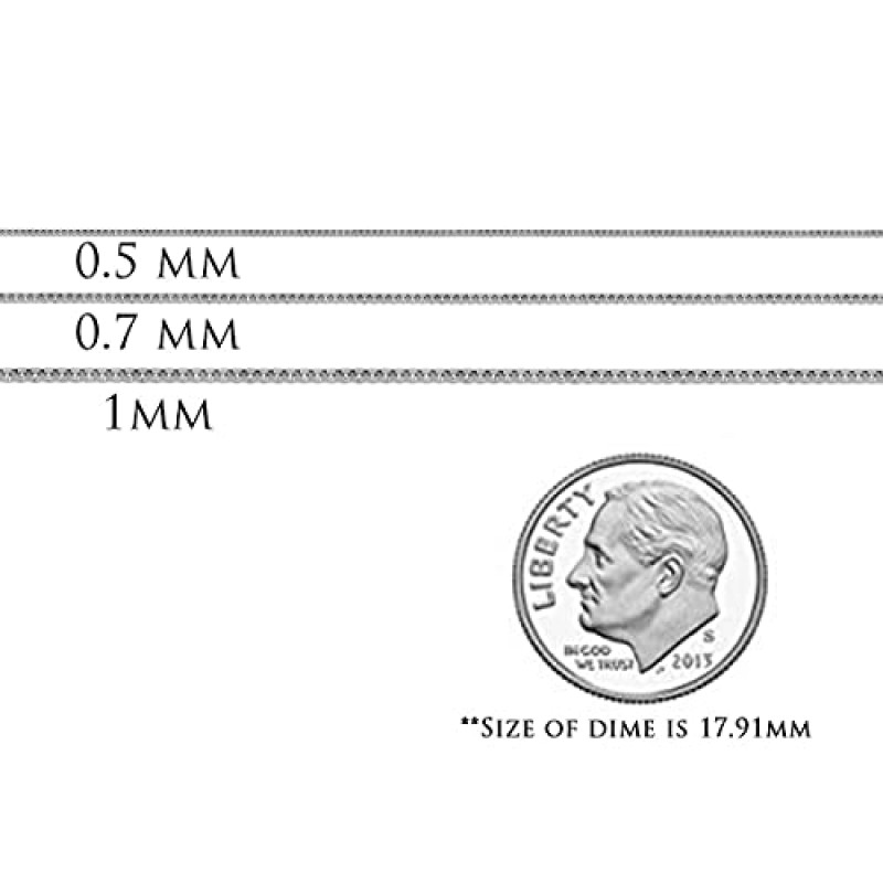 호놀룰루 주얼리 14K 리얼 솔리드 화이트 골드 0.5mm 또는 1mm 박스 체인 목걸이, 16