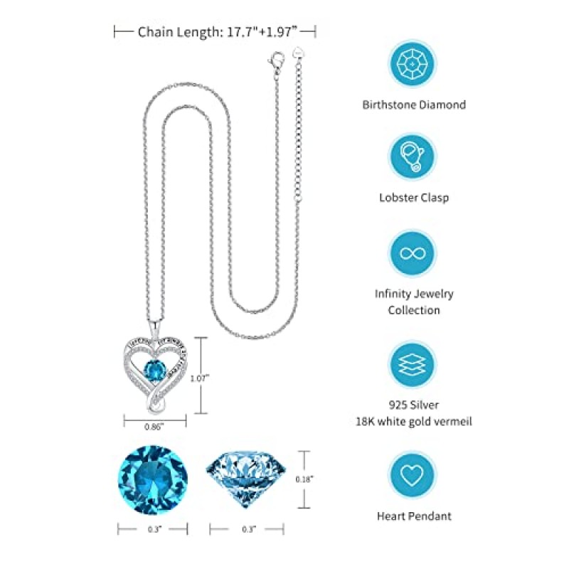 여성용 쥬얼리 아내 인피니티 하트 탄생석 사랑해 여성용 목걸이 S925 스털링 실버 결혼 기념일 아내를 위한 생일 선물 여자친구 여성용 쥬얼리 다이아몬드 펜던트 목걸이 엄마 딸 할머니를 위한 선물 기념일 크리스마스 어버이날 발렌타인 데이