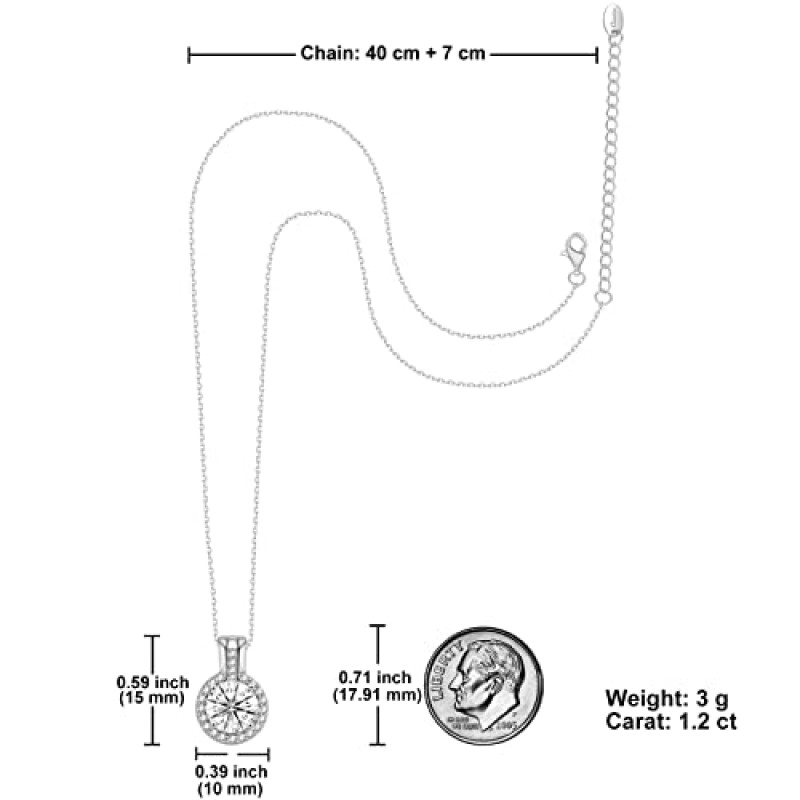 여성을 위한 Coodilor Moissanite 펜던트 목걸이, LED 가벼운 보석 선물 상자를 가진 925 순은 18K 화이트 골드 3방향 목걸이