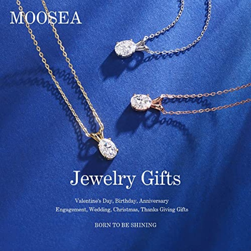 여성용 MOOSEA 타원형 Moissanite 목걸이, 1ct D 컬러 VVS1 Clarity Lab 여성용 다이아몬드 목걸이 14K 화이트 옐로우 로즈 골드 Vermeil S925 스털링 실버 4 프롱 Moissanite 펜던트 목걸이 제작