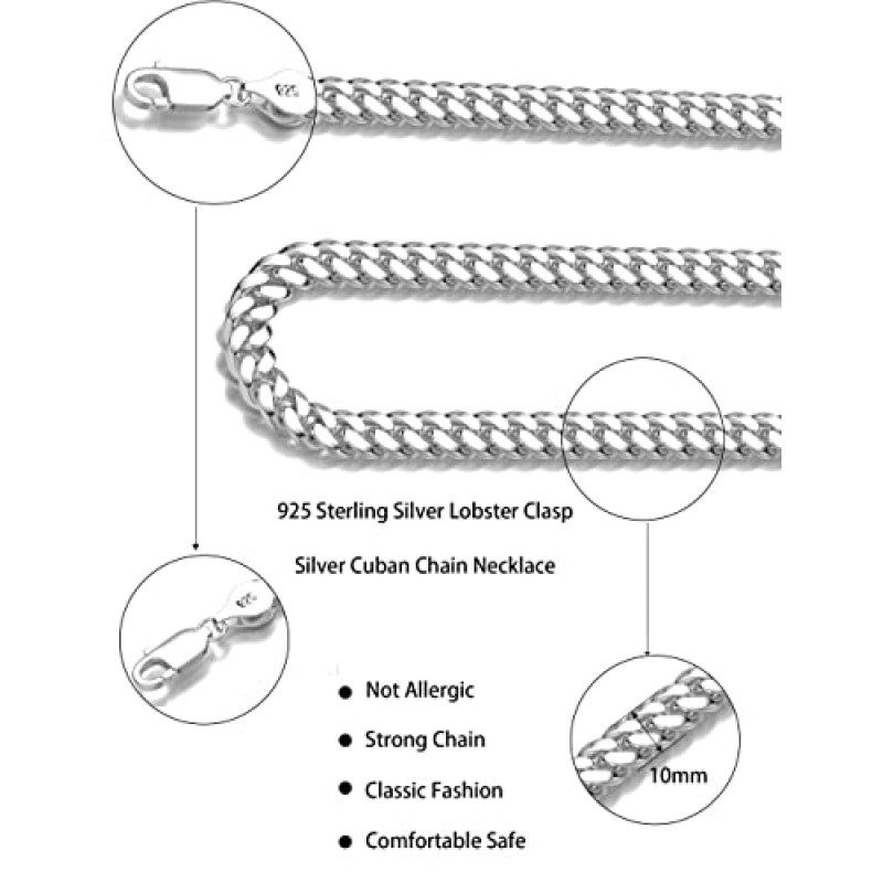 Waitsoul 925 스털링 실버 쿠바 체인 랍스터 걸쇠 7/8/10mm 실버/골드 쿠바 링크 커브 체인 목걸이 남성 여성용 다이아몬드 컷 16-30 인치