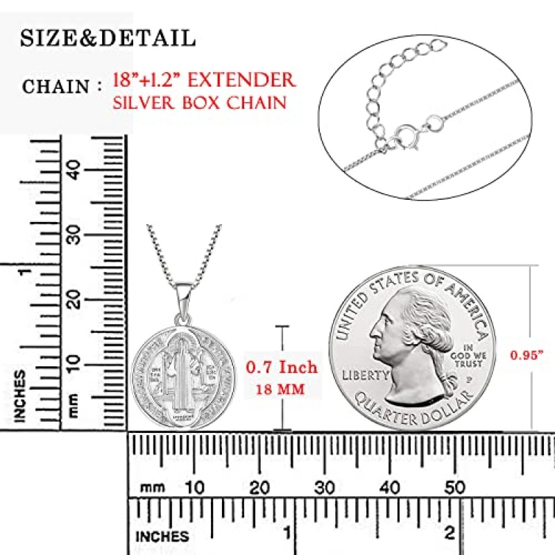 FJ 세인트 베네딕트 목걸이 925 스털링 실버, NR 크로스 보호 펜던트, 라운드 코인 골동품 종교 수호자 부적 펜던트