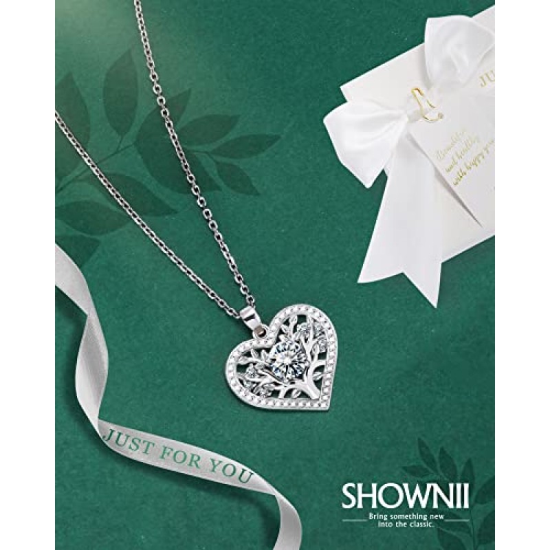 SHOWNII Moissanite 다이아몬드 하트 목걸이 925 스털링 실버 18K 화이트 골드 체인 펜던트 목걸이 1ct/2ct 크리스마스 결혼 기념일 생일 발렌타인 데이 선물 여성용 여자 친구 쥬얼리 18 인치