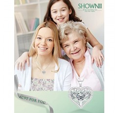 SHOWNII Moissanite 다이아몬드 하트 목걸이 925 스털링 실버 18K 화이트 골드 체인 펜던트 목걸이 1ct/2ct 크리스마스 결혼 기념일 생일 발렌타인 데이 선물 여성용 여자 친구 쥬얼리 18 인치