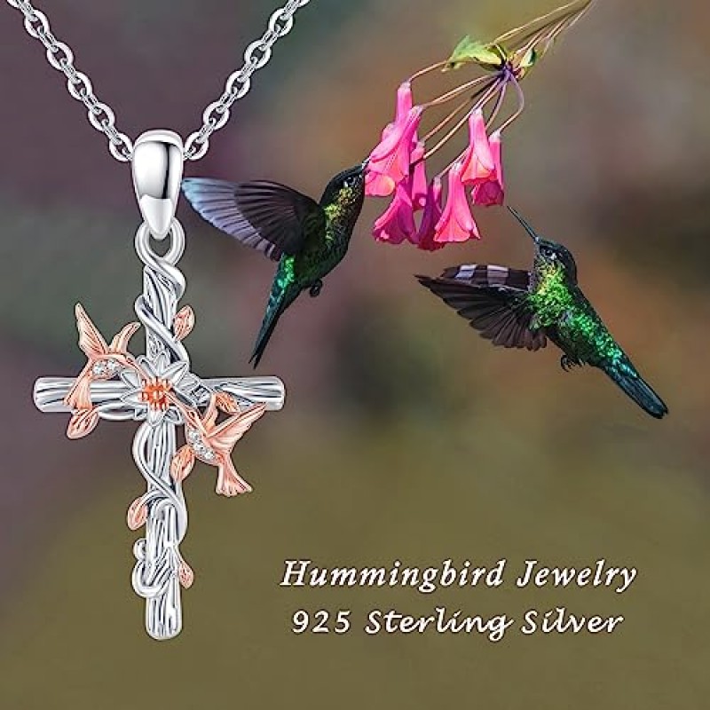 Aututer Hummingbird 목걸이 925 스털링 실버 꽃 새 목걸이 동물 펜던트 크로스 버드 목걸이 하트 꽃 Hummingbird 목걸이 Hummingbird 쥬얼리 여성용