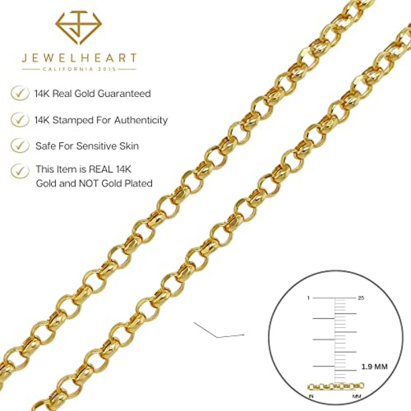 JEWELHEART 14K 리얼 골드 롤로 체인 1.9mm 2.5mm 2.8mm 3.75mm 다이아몬드 컷 트렌디 라운드 링크 체인 펜던트 목걸이 여성용 16 