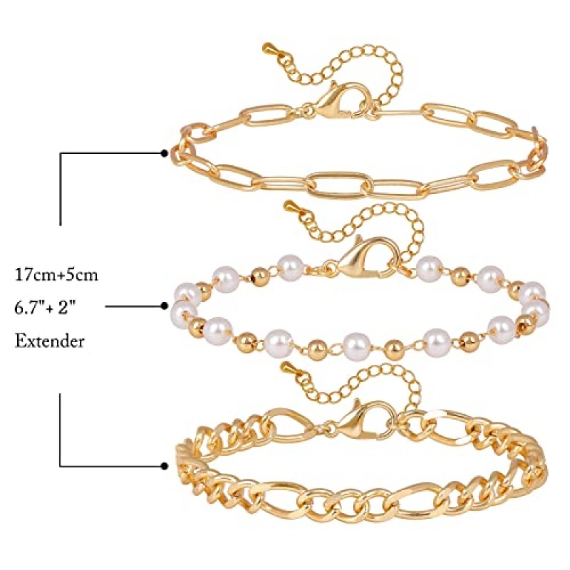 GolbalJew 여성용 Dainty 팔찌 Stackable Link 체인 팔찌 18k 골드 도금 팔찌 여성용 조절 가능 Gilrs