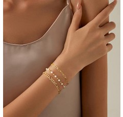 GolbalJew 여성용 Dainty 팔찌 Stackable Link 체인 팔찌 18k 골드 도금 팔찌 여성용 조절 가능 Gilrs