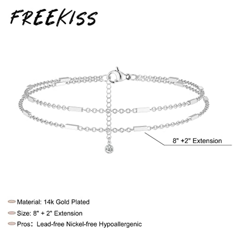 Freekiss 여성용 골드 팔찌, 계층화 된 14K 골드 도금 우아한 클립 쿠바 링크 팔찌 조정 가능한 헤링본 피가로 진주 체인 팔찌 세트 여성용 골드 쥬얼리