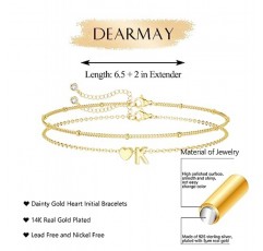 DEARMAY Dainty 초기 하트 골드 팔찌 여성용 트렌디, 14K 리얼 골드 편지 참 팔찌 쥬얼리 여성용 귀여운 간단한 패션 체인 팔찌 소녀 선물