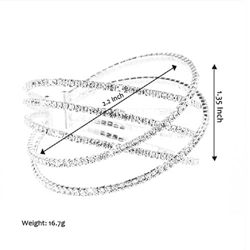 Jojomina 여자를위한 다층 크리스탈 라인 석 팔목 팔찌 여자 실버 스트랜드 파티 파티 결혼식 데이트를위한 계층화 된 신부 팔찌 쥬얼리