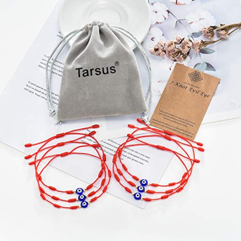 Tarsus (Ver.3) Evil Eye 7 매듭 럭키 팔찌 조정 가능한 붉은 끈 부적 여성용 남성용 소녀 및 소년 (6 Pcs 팔찌)