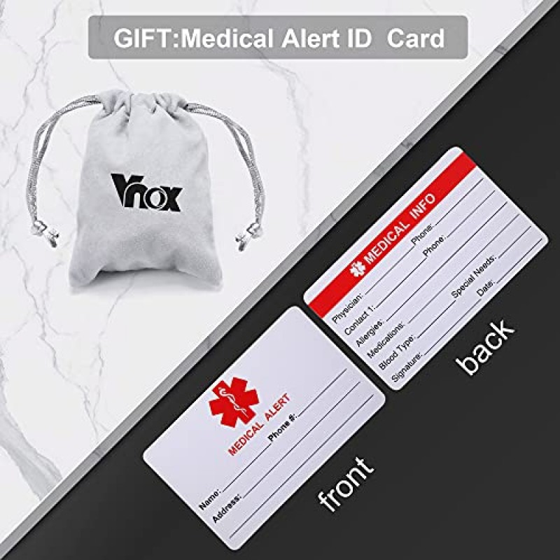 VNOX 무료 맞춤형 조각 - 스테인레스 스틸 의료 경고 ID 팔찌 팔찌