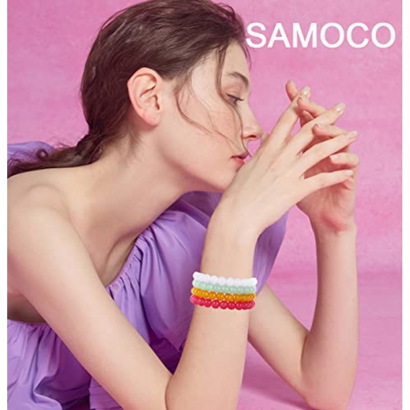SAMOCO 24Pcs 8mm 페르시 스트레치 팔찌 여성을위한 수제 라운드 유리 팔찌 여러 가지 빛깔의 매트 비즈 탄성 팔찌