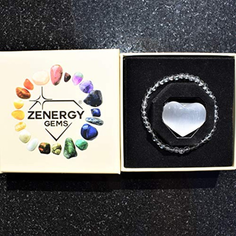 Zenergy Gems 충전 프리미엄 천연 크리스탈 4mm 비드 팔찌 + 모로코 셀레나이트 충전 크리스탈