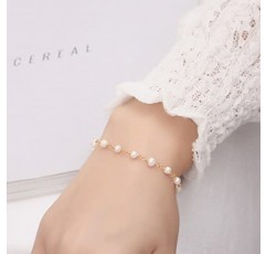 Dckazz 여성용 진주 팔찌 바로크 교양 진주 링크 14K 골드 팔찌 Dainty Natural Tiny Pearl Jewelry Gift
