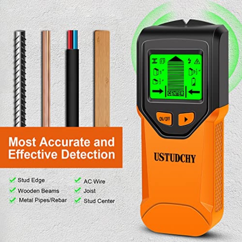스터드 파인더 - 5 in 1 전자 스터드 파인더 벽 스캐너, 디지털 LCD 디스플레이가 장착된 스터드 센서 및 지능형 마이크로프로세서 칩, 빔 파인더 목재 AC 와이어 금속 스터드 장선 파이프용 벽 감지기