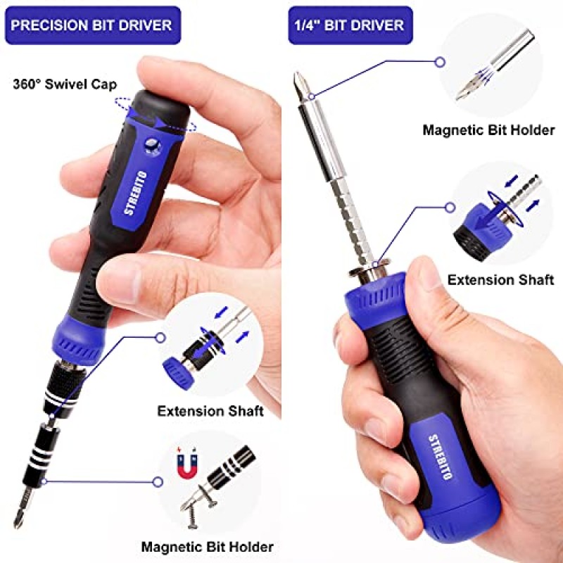 STREBITO 정밀 드라이버 세트 191피스 멀티 비트 드라이버 1/4인치 너트 드라이버 홈 개선 도구 컴퓨터, iPhone, 노트북, PC, 휴대폰, PS4, Xbox, Nintendo용 전자 수리 키트