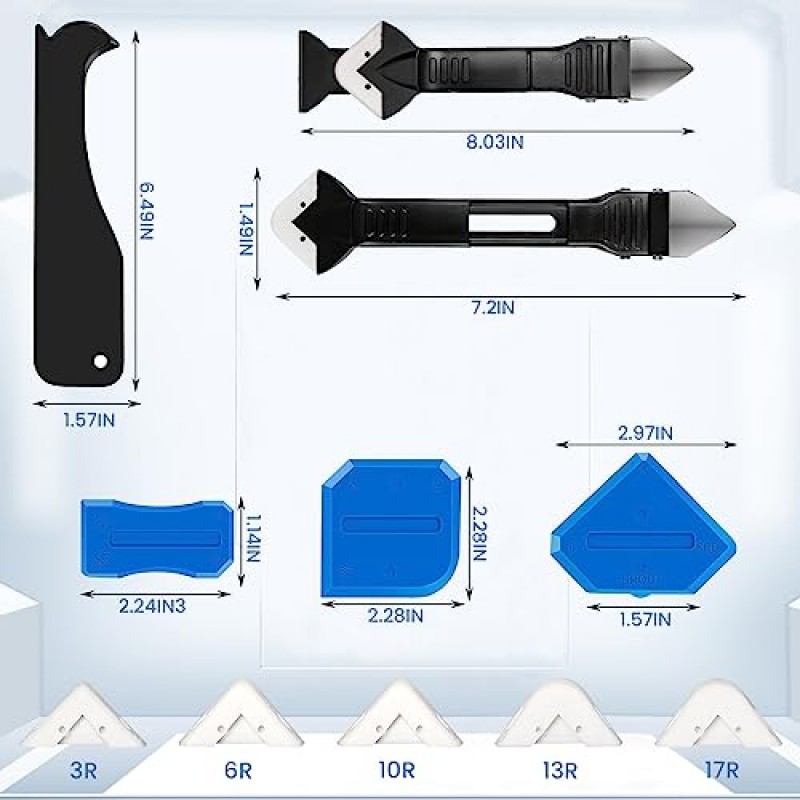 코킹 도구 그라우트 제거 도구 그라우트 도구 3개의 유리 접착제가 포함된 코킹 도구 코너 스크레이퍼 - 코킹 제거 도구 3 in 1 코킹 마무리 도구