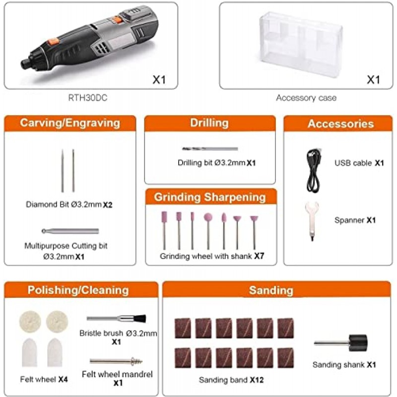 회전 도구, 2개의 가변 속도가 포함된 4V 무선 미니 회전 멀티 도구 키트, 조각, 조각 및 연마용 액세서리 키트 31개