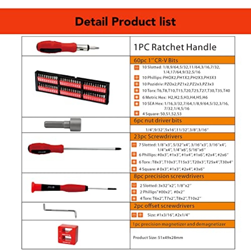 B BOCHAMTEC 101피스 마그네틱 스크루드라이버 세트(정리대 랙 포함), 드라이브 마그네틱 비트 홀딩 스크루드라이버 핸들, 주택 수리, 개선, 남성용 도구 선물용 최고의 도구