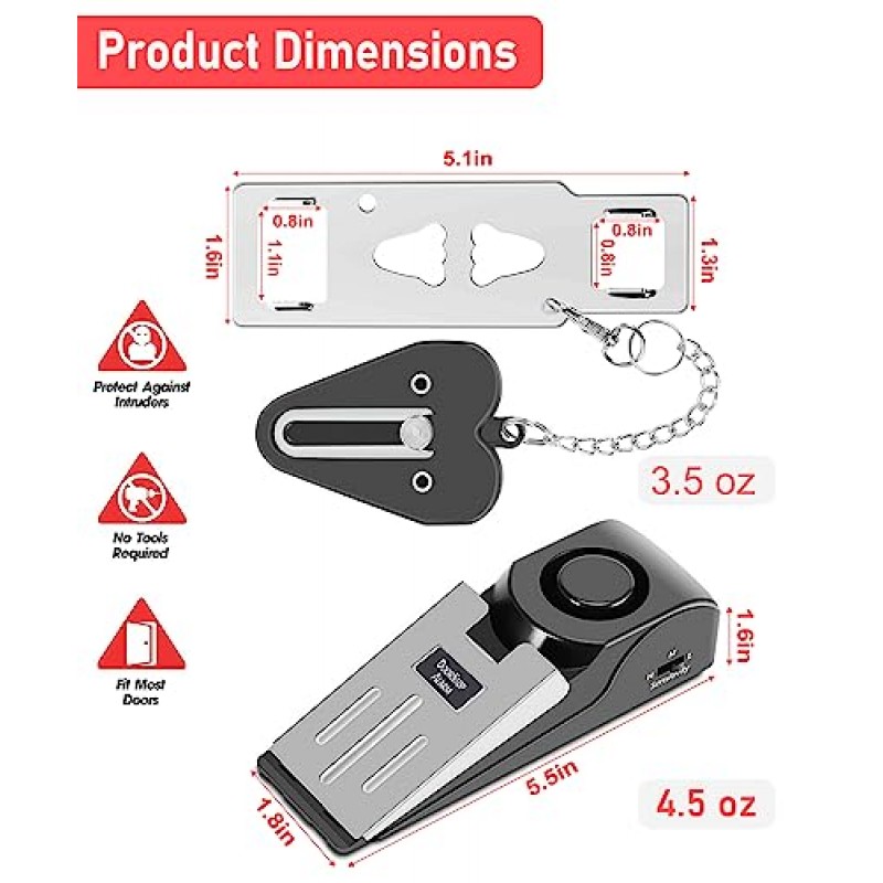 MBBEST 도어 스톱 알람 및 호텔 도어 잠금 장치, 이중 보호 보안 도어 키트, 도어 보안 장치 포켓 도어 스톱퍼 호텔 여행용 자기 방어 도구 홈 아파트 하우스