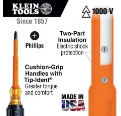 Klein Tools 33532-INS 전기 절연 스크루드라이버 2개 세트, 4인치 십자 및 캐비닛 세트, 미국산