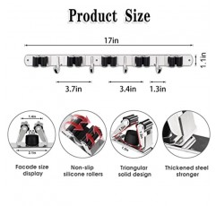 2 팩 걸레 및 빗자루 홀더 벽걸이 형, 랙 5 개 및 후크 4 개 빗자루 정리함 보관 도구 랙 스테인레스 스틸 헤비 듀티 후크 자체 접착 가정용 주방 정원 세탁 차고 용 견고한 미끄럼 방지