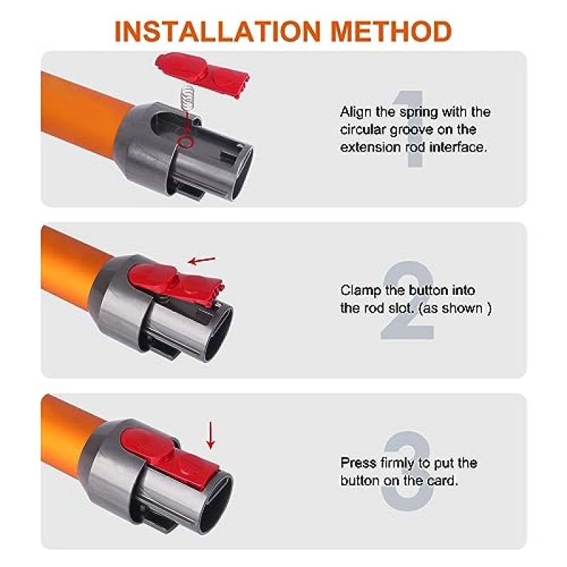 2 팩 클리너 헤드 클립 래치 탭 버튼 교체 다이슨 V7 V8 V10 V11 V15 진공 청소기 확장 완드 클립 버튼, 완드 튜브/조명 도구 버튼(스프링 포함)