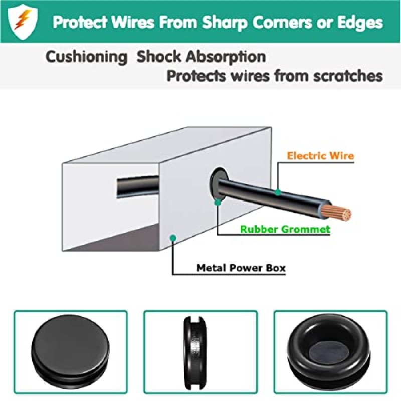 Gysxrda 고무 그로밋 키트 170 팩 - 검정색 방화벽 그로밋 모음 7개 크기 구멍, 전기, 배관, 자동차, 보트, 주택 개선 코드 와이어 파이프 조직용 고무 케이블 구멍 플러그