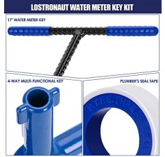 LOSTRONAUT 수량계 키 렌치 17인치 - 4방향 유틸리티 도구 및 배관공 테이프 포함 - 주 차단용 계약자 등급 연석 밸브 도구
