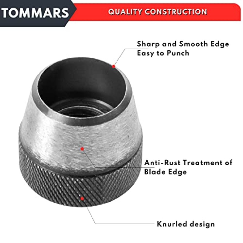 TOMMARS 중공 펀치 키트 핀 포인트 펀치 샤프트 홀 펀치 세트 가스켓 펀치 세트 가스켓 커터 14 PCS 5mm-35mm 3/16 