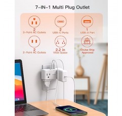 【2팩】멀티 플러그 콘센트 분배기, 4개의 AC 콘센트 확장기, 3개의 USB 벽면 충전기(2 USB C), 3면 콘센트 어댑터, 홈 오피스 기숙사 필수품용 다중 플러그 확장기