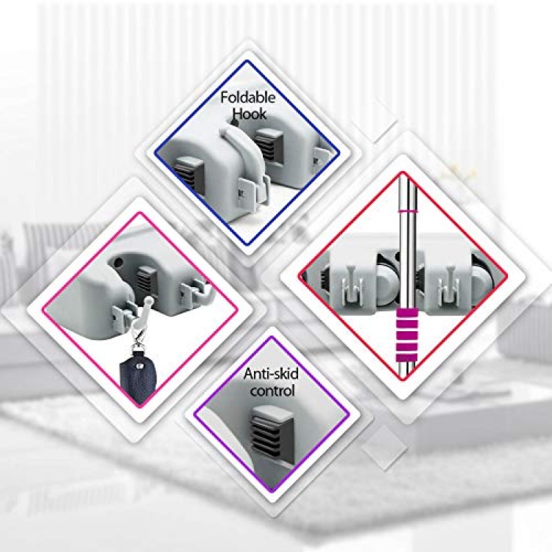 LETMY 빗자루 홀더 벽걸이형 - 걸레 및 빗자루 걸이 홀더 - 차고 보관함 및 정원 도구 정리함 - 가정, 주방, 정원, 도구, 차고 정리용 5 위치 6 후크