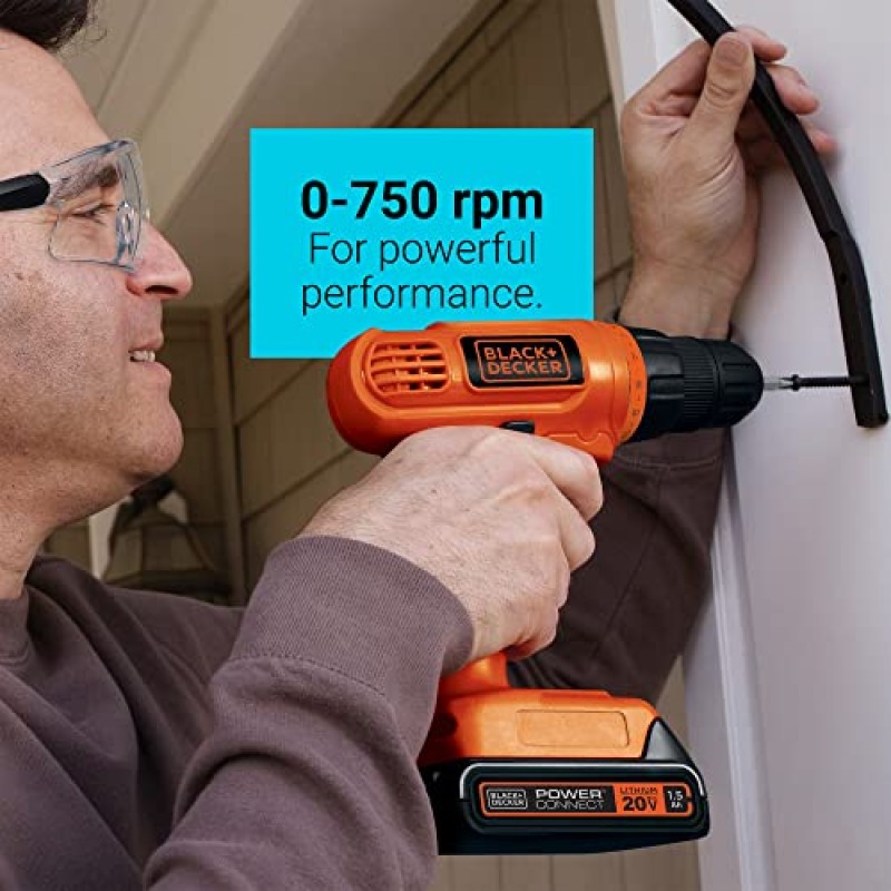 BLACK+DECKER 20V MAX* POWERECONNECT 무선 드릴/드라이버 + 30개 키트(LD120VA)